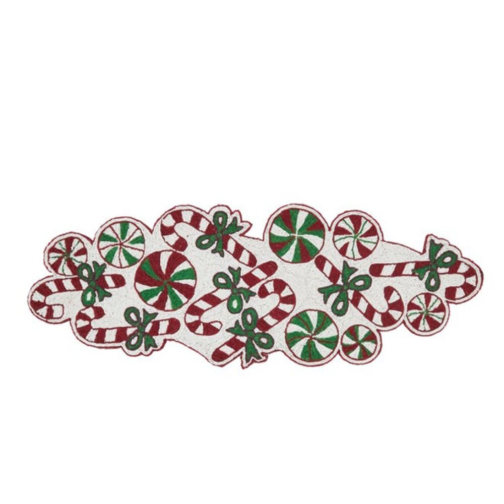 Peppermint and Candy Cane Beaded Table Runner 13" x 36"